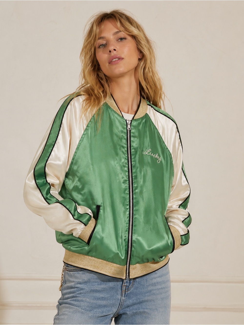 Maison Scotch Sukajan Satin bomber Jacket Japanese Embroidered Reversible Small